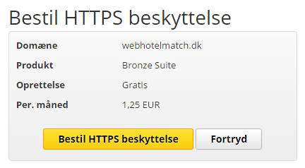 Bestil HTTPS beskyttelse i kontrolpanelet hos UnoEuro