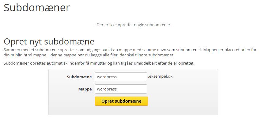 Subdomæne til WordPress hos UnoEuro