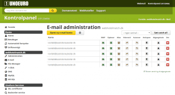 UnoEuros brugervenlige kontrolpanel - Email administration